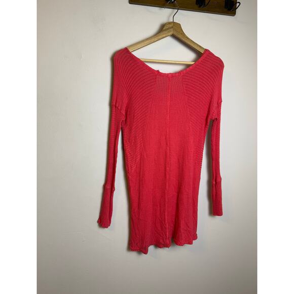 Free People Coral Poppy Red Drippy Ventura Waffle Knit Thermal Top Size XS - Picture 4 of 4